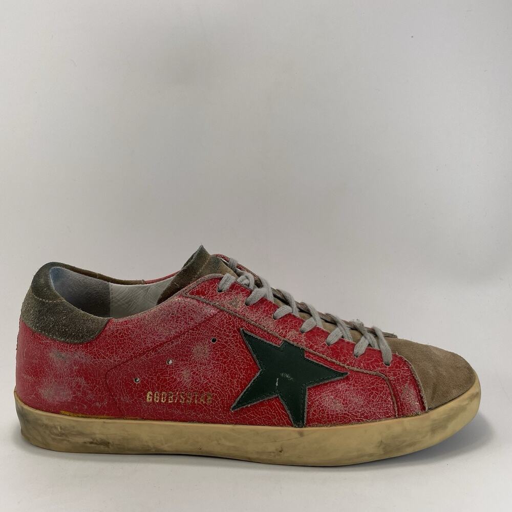 Golden Goose Super-Star Red Leather Sneakers Mens Size 42 Distressed Italy GGDB